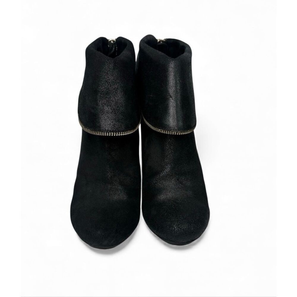 Michael Kors Black Leather Fold-Over Ankle Booties Zip Heel Women 9 - Picture 3 of 10